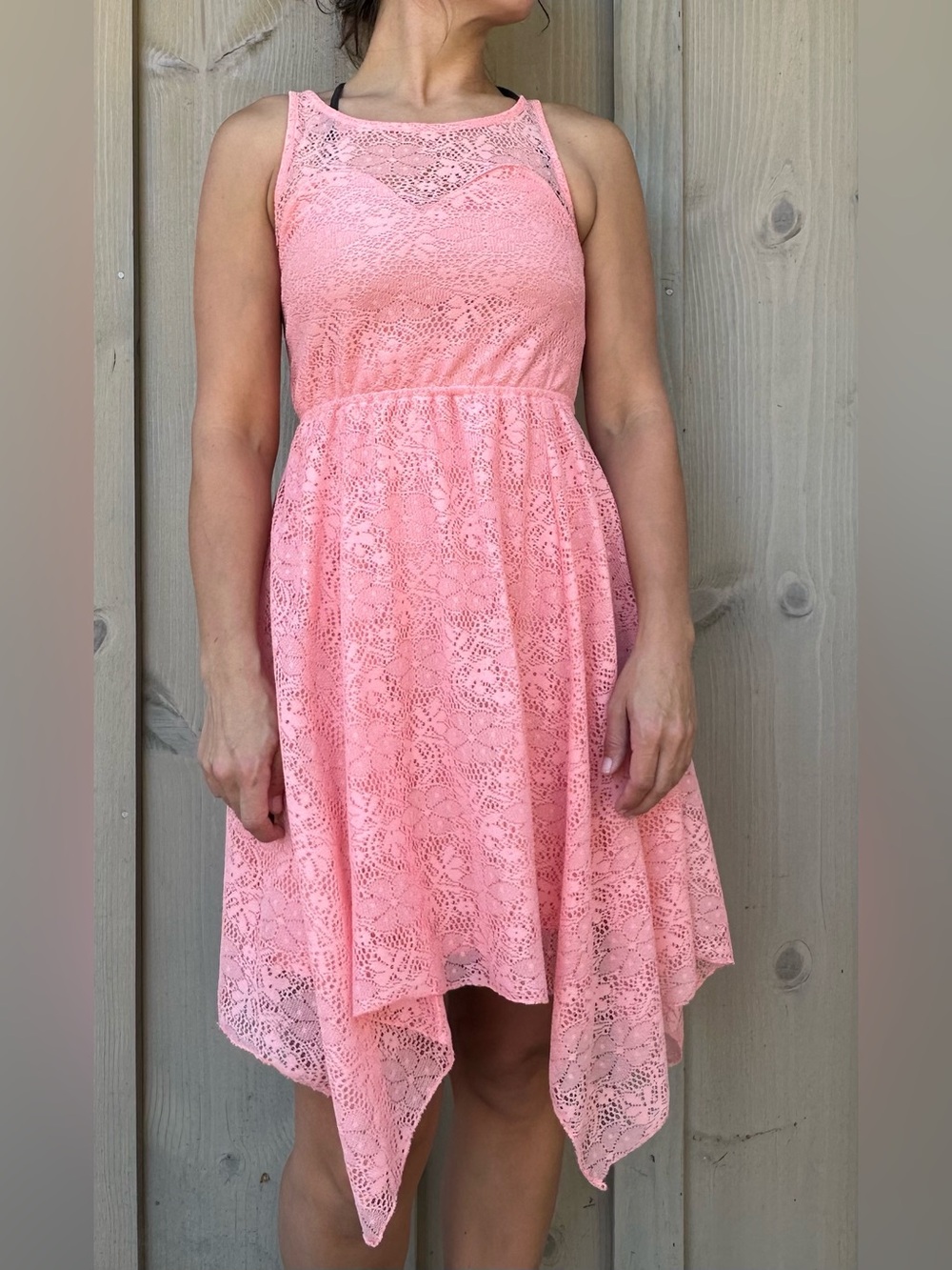 No Boundaries Pink Lace Asymmetrical Sundress